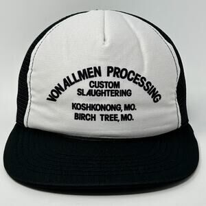 Vintage 80s VonAllmen Processing Trucker Hat Baseball Cap Mesh Snapback Black